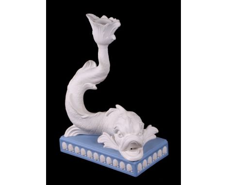 A Wedgwood Jasperware dolphin candlestick, limited edition of 500, 24cms high.Condition ReportIn good condition with no damag