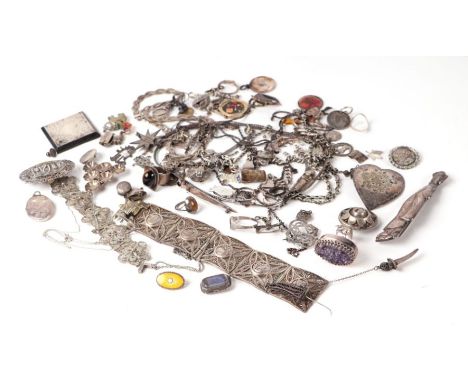 A large quantity of silver and white metal jewellery to include rings, bracelets and brooches.