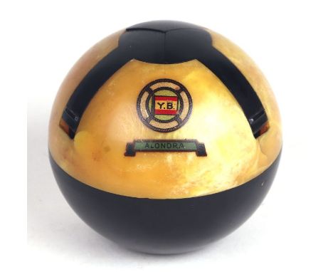 An Art Deco Roxon Catalin Bakelite ball ashtray made for 'Yeoward Lines SS Alondra', 8cms high. 