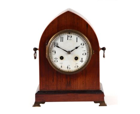 An Edwardian mantle clock, the white dial with Arabic numerals and fitted with a two-train movement striking two gongs, in a 