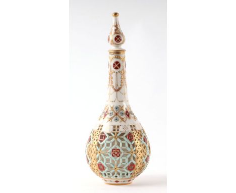 A Royal Worcester reticulated porcelain bottle or flask in the manner of George Owen, 23cms high.Condition ReportThere is a g