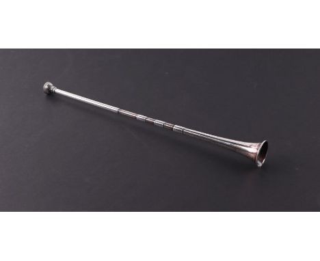 An Edwardian silver hunting horn candle extinguisher / blower, Sampson Morden &amp; Co. Chester 1907, 30cms long, 43g.