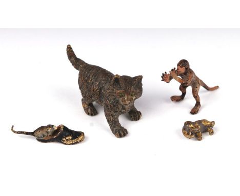 A group of Austrian cold painted bronze miniature figures, a cat, a monkey, a mouse and an elephant. (4)