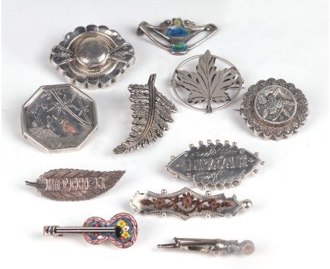 Eleven silver and other brooches to include enamel and sweetheart examples (some missing pins).Condition ReportThe Lizzie bro