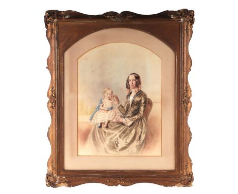 Jekusch (?) - Portrait of Isabel Thorne and Daughter - indistinctly signed and dated 1849 lower right, watercolour, family de