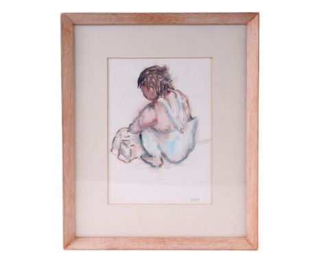 Mary MacGregor (modern British) - portrait of a Toddler - initialled lower right, watercolour, framed &amp; glazed, 14 by 19c