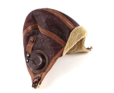 A Type B5 US Army Air Force leather flying helmet. Having a sewn label inside: TYPE B5. DWG.NO. 32G415. A.C.ORDER NO. W535 AC