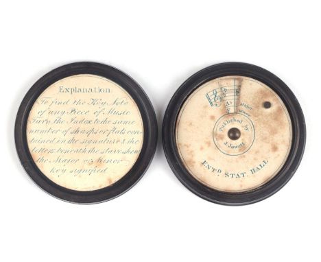 A rare mahogany cased musical note finder, published by 'J Jowett', 5cms diameter.