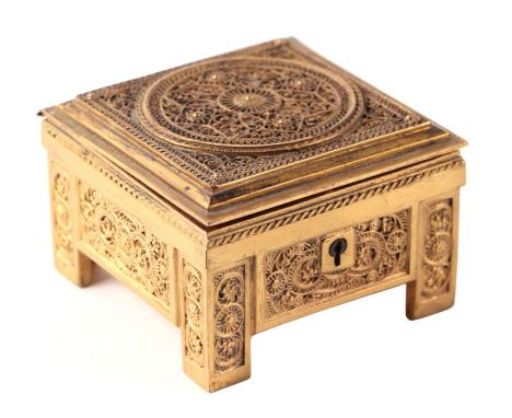 An Art Nouveau gilt bronze casket attributed to Erhard &amp; Sohne, Germany, 9cms wide.Condition ReportThere is no key presen