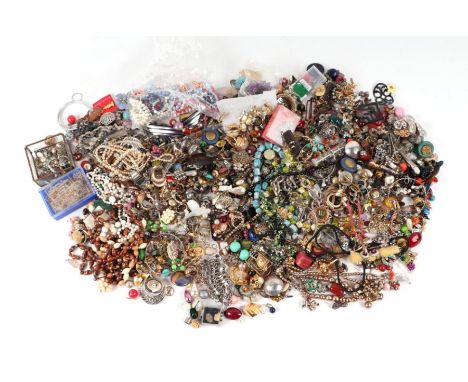 A large quantity of vintage costume jewellery.