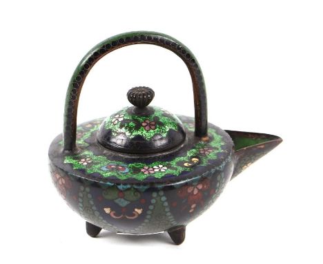 A Japanese cloisonne tripod teapot, 10cms wide.