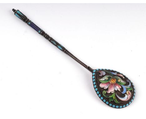 A Russian champlevé enamel decorated spoon.Condition ReportThe spoon has no enamel loss and is in good condition.