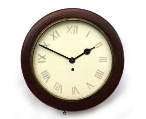 A mahogany cased wall clock, the white painted dial with Roman numerals, overall 40cms diameter.