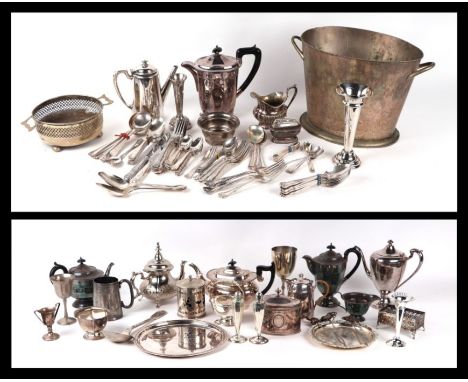 A large quantity of silver plated items to include teapot, sugar bowl, salver and other similar items.