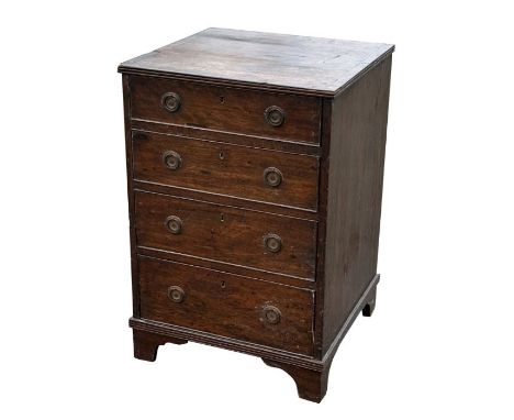 A 19th century mahogany chest of four graduated long drawers, on bracket feet, 58cms wide.Condition ReportDepth 55cms, height