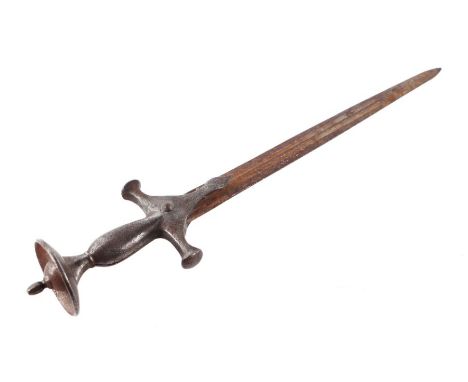 An 18th century Indo-Persian steel dagger with double fuller blade, with pitted surface, 42cms long.