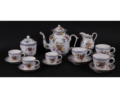A 19th century Sèvres style part dinner service to include dinner plates, cups &amp; saucers, milk jug, teapot, egg cups and 