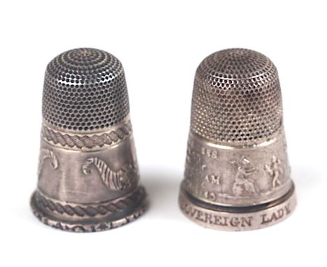 A Victorian commemorative silver thimble 'The Birth of Queen Victoria's First Chile Princess Royal'; together with an early s