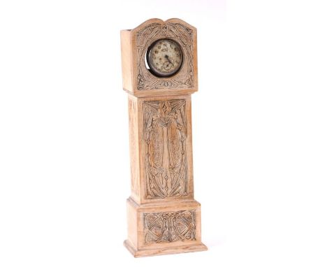 An Art Nouveau pocket watch stand in the form of a miniature longcase clock, 31cms high.