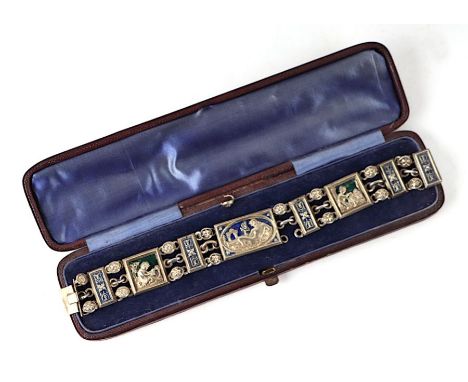 A Grand Tour white metal and enamel panel bracelet with classical Roman scenes, boxed.Condition ReportOne link is broken but 