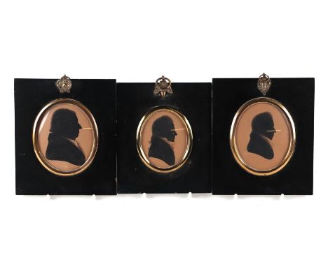 Three antique silhouette portrait miniatures, The Lingwood Family of Essex / Suffolk; Thomas, Benjamin &amp; Peter, all frame