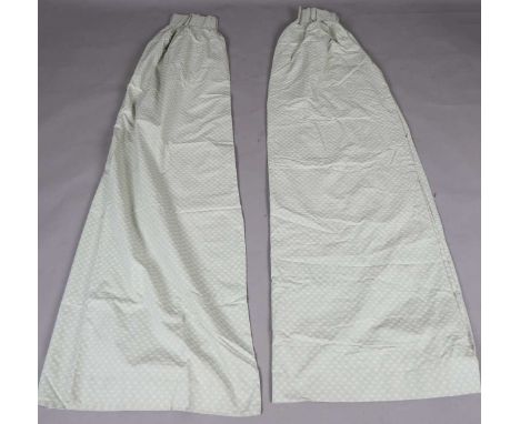 A pair of modern patterned green damask curtains, length 225cm, width at hem 264cm, together with another pair of foliate pat