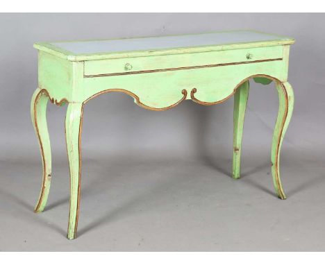 A mid-20th century Continental lime green painted console table, fitted with a single drawer, height 80cm, width 120cm, depth