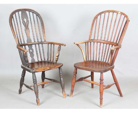 A 19th century ash and elm Windsor armchair with a hoop and stick back, height 111cm, width 58cm, together with another simil