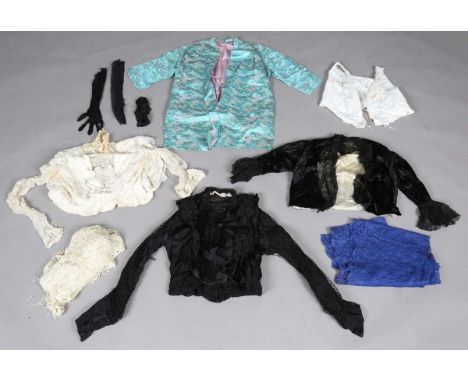 A group of Victorian and later costume and other mixed textiles, including a Victorian black silk lady's jacket, a similar wh