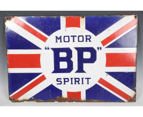 A BP Motor Spirit 'Union Jack' enamel double-sided advertising sign, 40cm x 59cm.