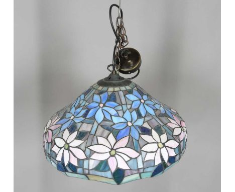 A modern Tiffany style leaded and stained glass ceiling light, diameter 48cm.