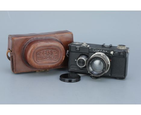 A Zeiss Ikon Contax Id Rangefinder Camera, black, with Carl Zeiss Jena Sonnar f/2 50mm lens, body, VG, shutter working, lens,