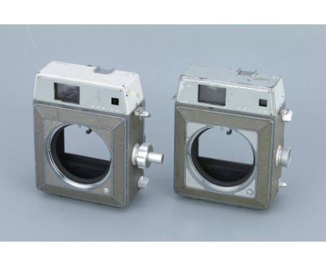 Two Mamiya Press Medium Format Camera Bodies, bodies, P-F, rangefinder patch good, viewfinders clear, (2)