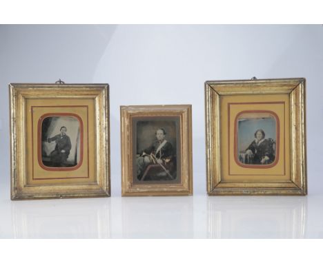 Collection of 3 Ambrotype Images, including a 9x14cm image of a young soldier with sword, image with guilt detailing in origi