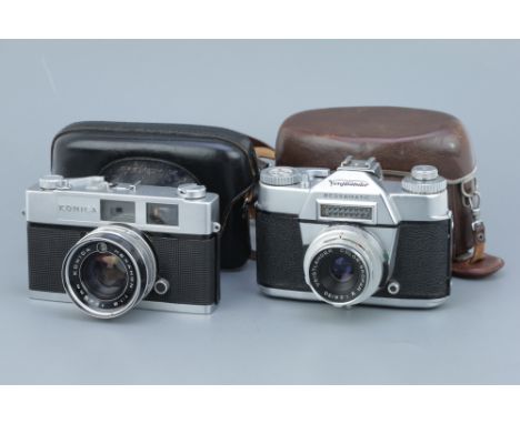 A Voigtlander Bessamatic Camera, with Voigtlander Color-Skopar X f/2.8 50mm lens, together with a Konica Auto S2 rangefinder,