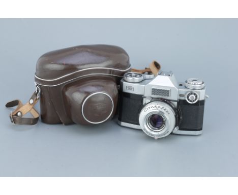 A Zeiss Ikon Contaflex Super SLR Camera, chrome, with Carl Zeiss Tessar f/2.8 50mm lens, body, VG, shutter working, lens, G, 