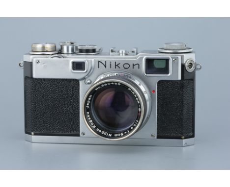 A Nikon S2 Rangefinder Camera, chrome, serial no. 6191841, with Nikon Nikkor-S.C f/1.4 50mm lens, body, F-G, shutter working,