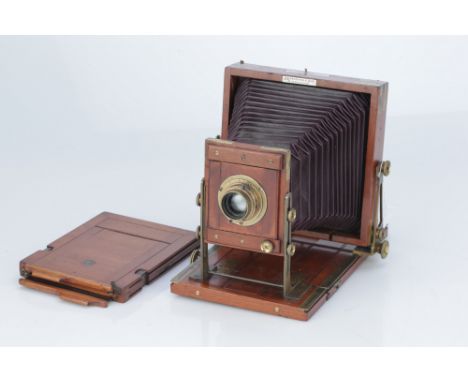 Half Plate Brass &amp; Mahogany Lancaster Camera, English, c.1880, signed on an ivorine plaque ' J Lancaster &amp; Son, Birmi