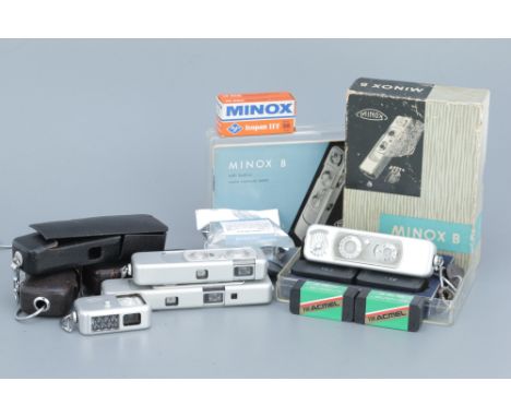 A Collection of Minox Sub-Miniature Cameras, including Minox LX, Minox B and Minox C, together with various accessories (a lo