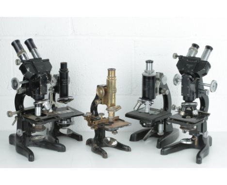 Collection of Five Compound Microscopes, including a 'High Power' binocular microscope by W Watson &amp; Sons, finished in bl