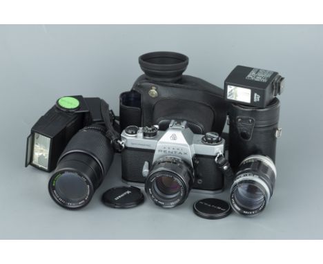 An Asahi Pentax SP II SLR Camera, with Takumar f/1.4 50mm lens, body, G, shutter working, lens, VG, together with two other l