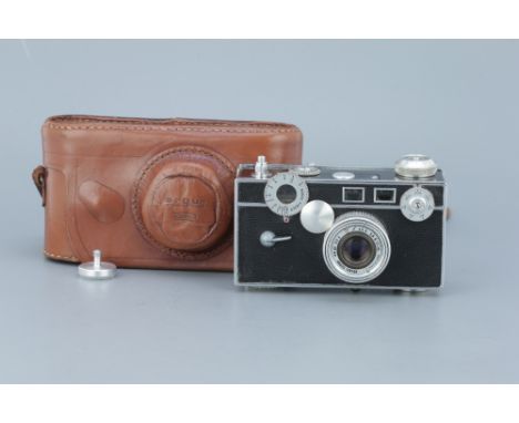 An Argus C3 Rangefinder Camera, black, with Argus Cintar f/3.5 50mm lens, body, VG-E, shutter does not work as camera will no