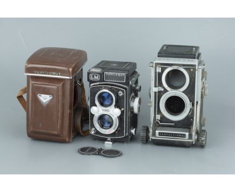 A Yashica LM TLR Medium Format Camera, together with a Mamiya C33 TLR body, Yashica shutter sticking, some light haze and cle