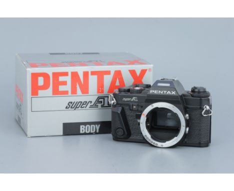 A Boxed Pentax Super A SLR Camera, black, body, VG, shutter untested, in makers box,
