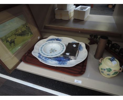 A selection of miscellaneous including shell art, hunting print, treen elephants etc