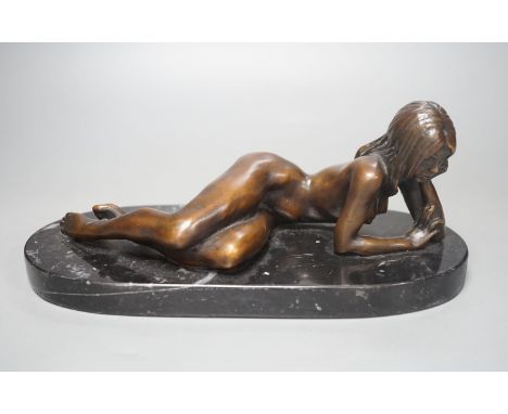 Bronze reclining nude by Ronald Cameron - 26cm long