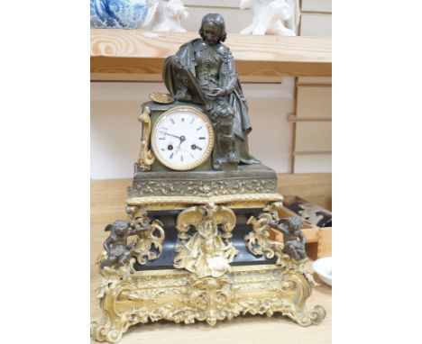A French ormolu and bronze figural mantel clock, 50cm