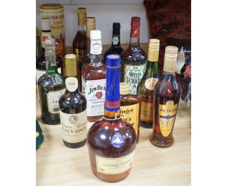 14 bottles of assorted whisky, brandy cognac etc