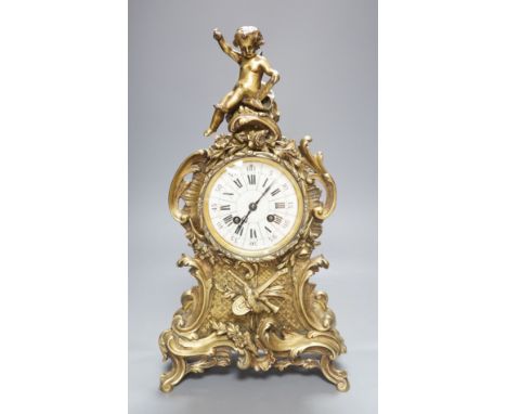A 19th century French ormolu mantel clock, 41cm
