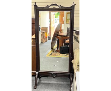 An early 20th century Chinese Chippendale style mahogany cheval mirror, width 83cm height 175cm